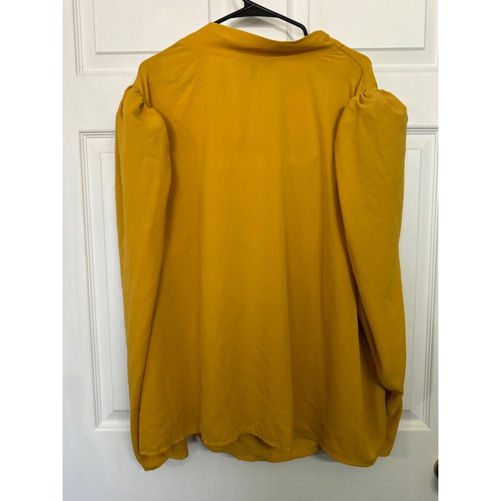 Eloquii Size 28 Yellow Chiffon Tie Neck Drape Cowl Puffed Sleeve Blouse - Picture 6 of 6